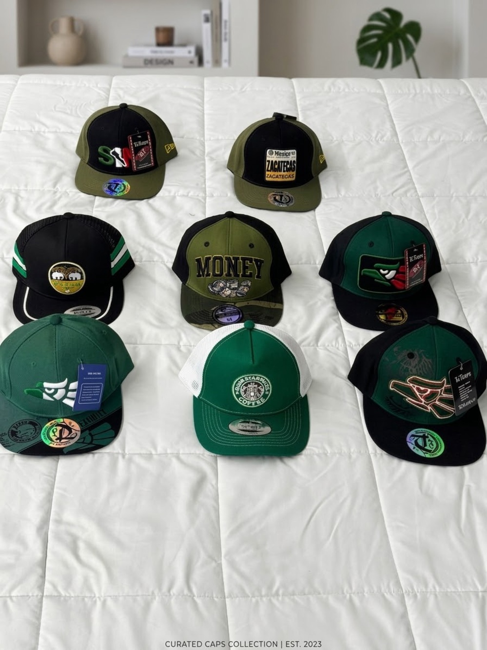 Curated Green and Black Trucker Cap - embroidery
